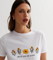 New Look White Logo Smile and Be Happy Flower T-Shirt